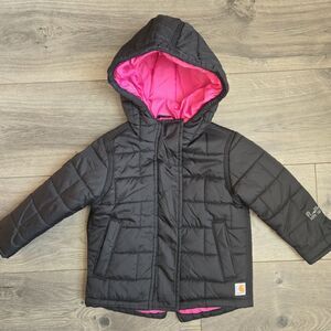 Carhartt Black Quilted Hooded Jacket Pink Lining Baby 12–18M Missing Tag Flaws